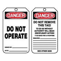 Accuform Signs MDT112PTP Accuform Signs 5 7/8\" X 3 1/8\" RV Plastic Accident Prevention Tag \"Danger Do Not Operate\" With Discipli